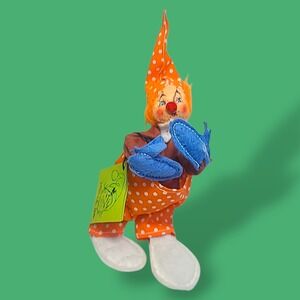 Annalee Clown 1981 Felt‎ Doll 7" Orange Polka Dot Vintage Collectible Figure